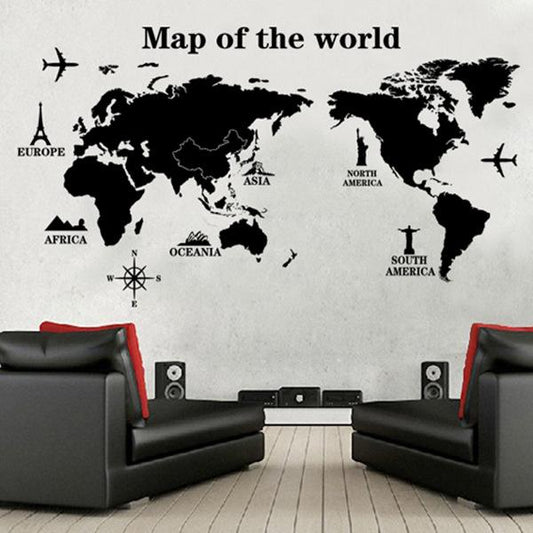 Black map wall sticker Green removable sticker Bedroom living room study decoration