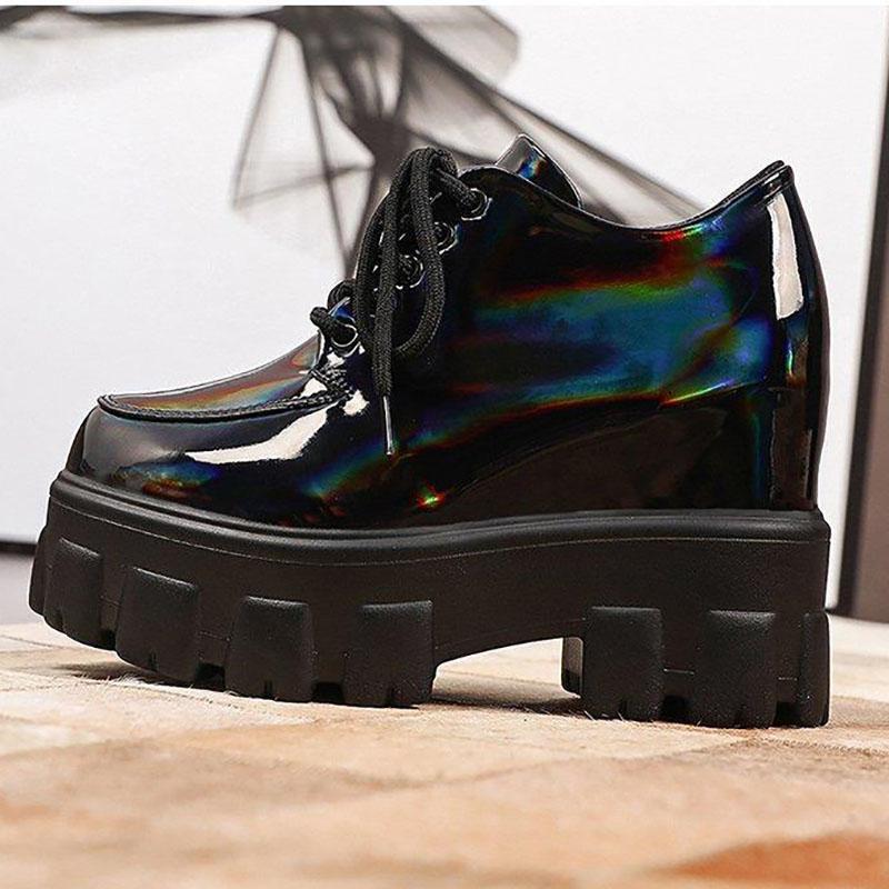 Small Leather Shoes Women's British Style Spring All-match Inner Increase Platform Shoes Women's Wedge Heel Single Shoes