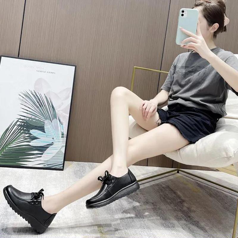 Non-slip Work Shoes Ladies Black Leather Shoes Comfortable and Soft Restaurant Kitchen Middle-aged Mother Shoes Single Shoes Flat
