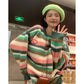 Japanese Color Striped Sweater Sweater Women's Autumn and Winter Loose Round Neck College Style Couple Pullover Top Coat