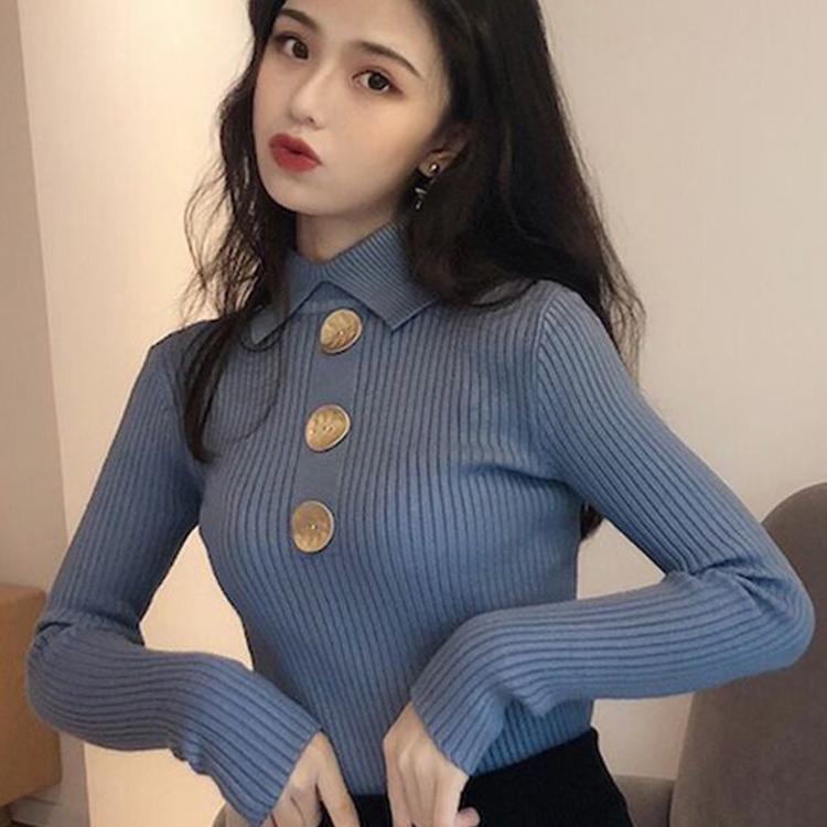 Long Sleeve Bottoming Shirt Winter Joker Slim Fit Thin Thick Cored Yarn Lapel Sweater