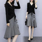 Large Size Women's Skirt Set V-neck Pleated Long-sleeved Top Irregular Ruffled Fishtail Skirt Two-piece Set Spring and Summer Casual Suit