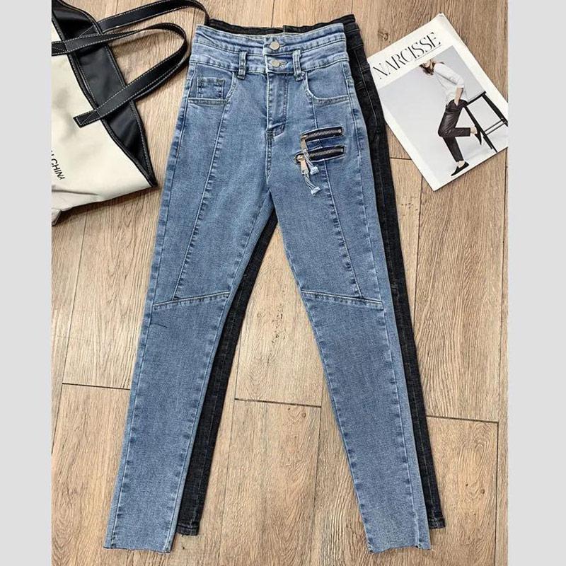 High-waisted Jeans Girls Spring and Autumn Thin Skinny Feet Pants Stretch All-match Pencil Nine-point Pants
