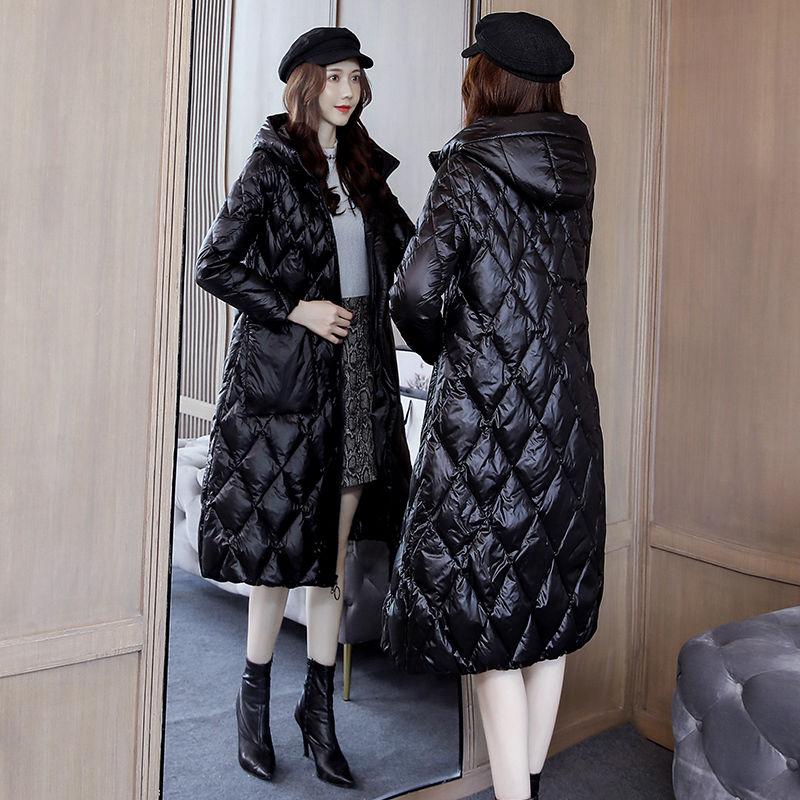 Women's Mid-length Fashion Trend Winter Over-the-knee Hooded Thick Slim-fit Padded Jacket