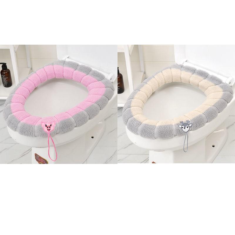 Winter 2pcs Plush Thickened Toilet Seat Soft Household Cute Cartoon Plush Indoor Closestool Toilet Seat Cover