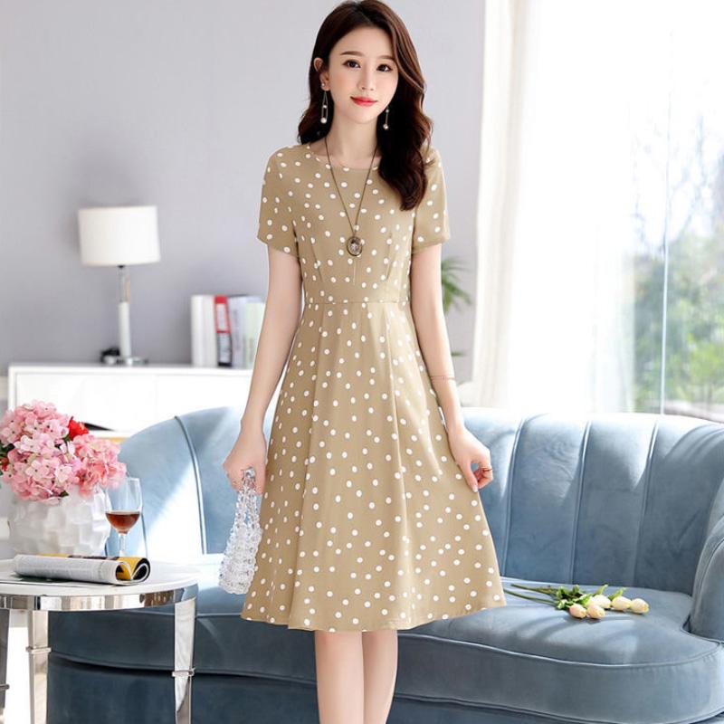 Wave Point Dress Women Boho V-neck Slim A Line Party Dress Casual Short Sleeve Polka Dot Black Dresses Beach