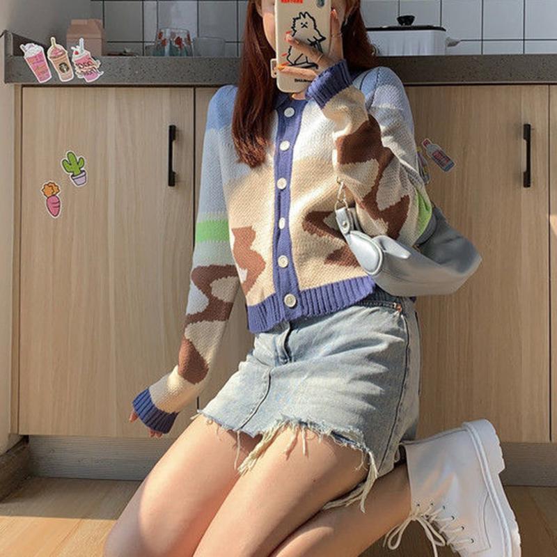 Autumn Women's Knitted Cardigan Fashion Casual Jacket Women's Long-sleeved Slim Cropped Top Sweater