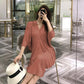 Women's Spring and Summer Loose Size Elegant Batwing Sleeve V-neck Temperament Show Thin Solid Color Dress