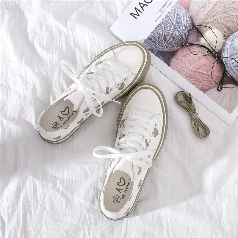 Girls Love Board Shoes Fashion White Shoes Women Korean Style Flat Student Canvas Shoes Women