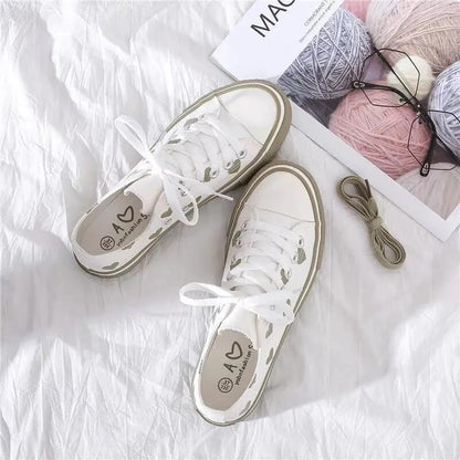 Girls Love Board Shoes Fashion White Shoes Women Korean Style Flat Student Canvas Shoes Women