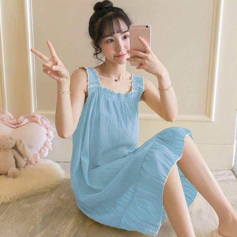 Cute Girls Women's Summer Dress Sleeveless Knee-length Daily Wear Nightdress Pajamas