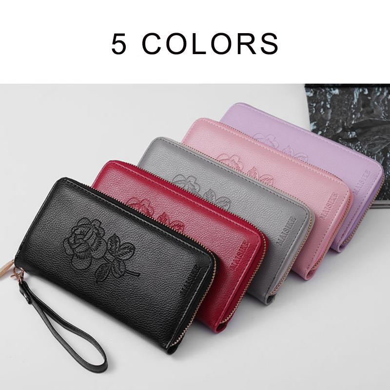 Women Clutches Leather Bag Portable PU Leather Multi-Layer Large Capacity Classic Soft Surface Wallets with Coin Pocket Zipper Purse