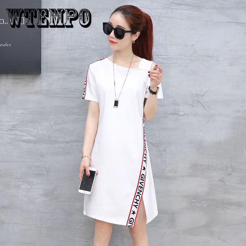 WTEMPO Casual Dress Temperament Etters Large Size Women's Dress 2019 Summer T-shirt Female