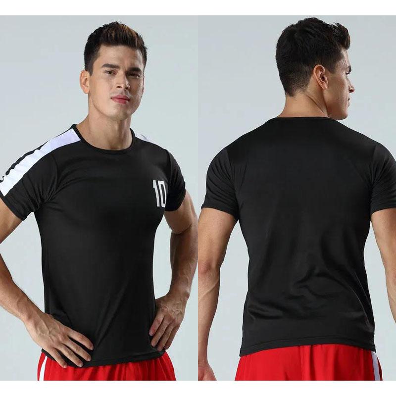Summer Sport Shirt Retro T-shirt Breathable Casual Quick Dry Tees Half Sleeve High Elastic Fitness Football Top Men Clothing