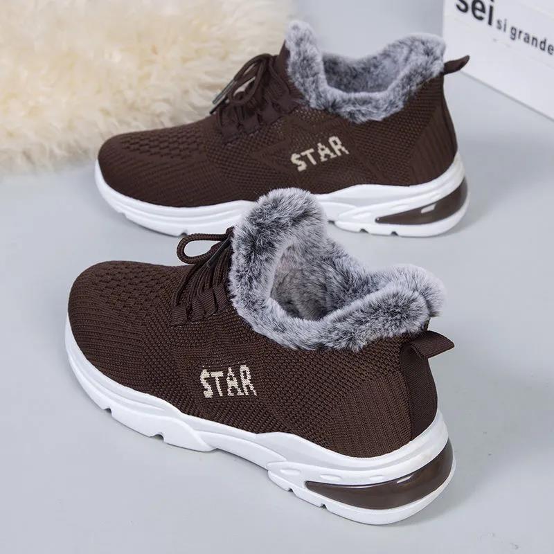 Women's Winter Breathable Flat Cotton Shoes Female Plus Size Plush Thickened Soft Sole Anti Slip Cotton Shoes