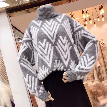 Autumn and Winter Casual Sweaters Thick High-necked Loose Tops and Comfortable Fluffy Female Sweater