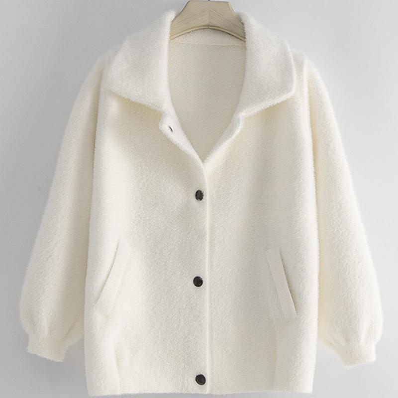 Autumn/winter Imitation Mink Cashmere Mother Wear Knitted Cardigan Jacket Women Korean Style Loose Cropped Top Women