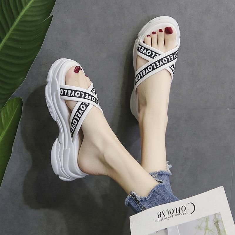 Slippers female lazy wear wild sandals summer muffin thick bottom slope with increased sandals