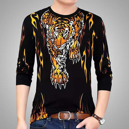 Long-sleeved T-shirt large size spring and autumn T-shirt 3D printed sweater men's round neck