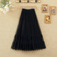 Golden Velvet Yarn Skirt Woman's Mid-length Elastic Waist Printed Lace High Waist A-line Skirt Pleated Skirt School Work Travel