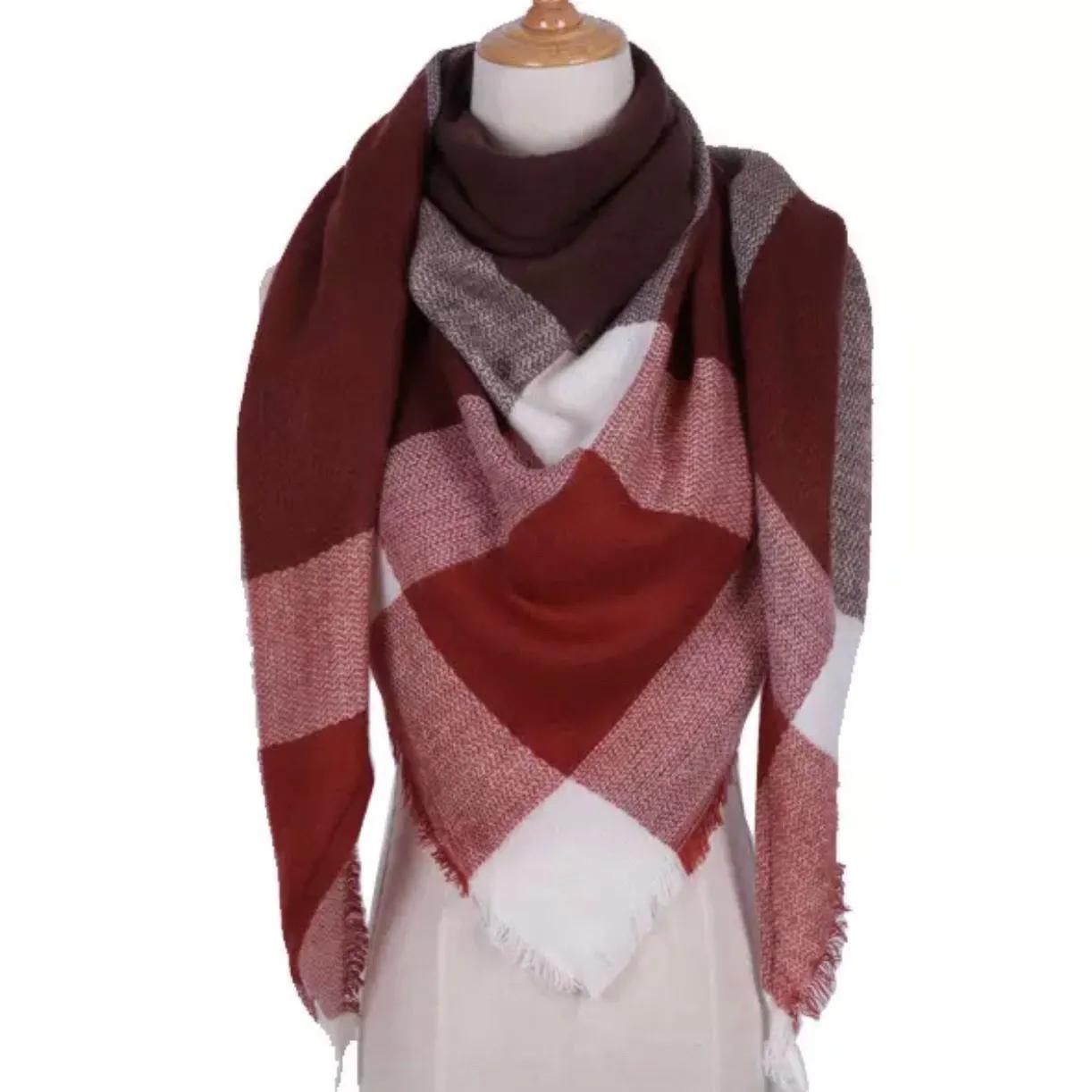 Plaid Triangle Scarves for Women Head Scarf Wraps Red and Blue Bandanas Ponchos Shawls Womens Cashmere Scarves Thicken Warm Fashion Shawls