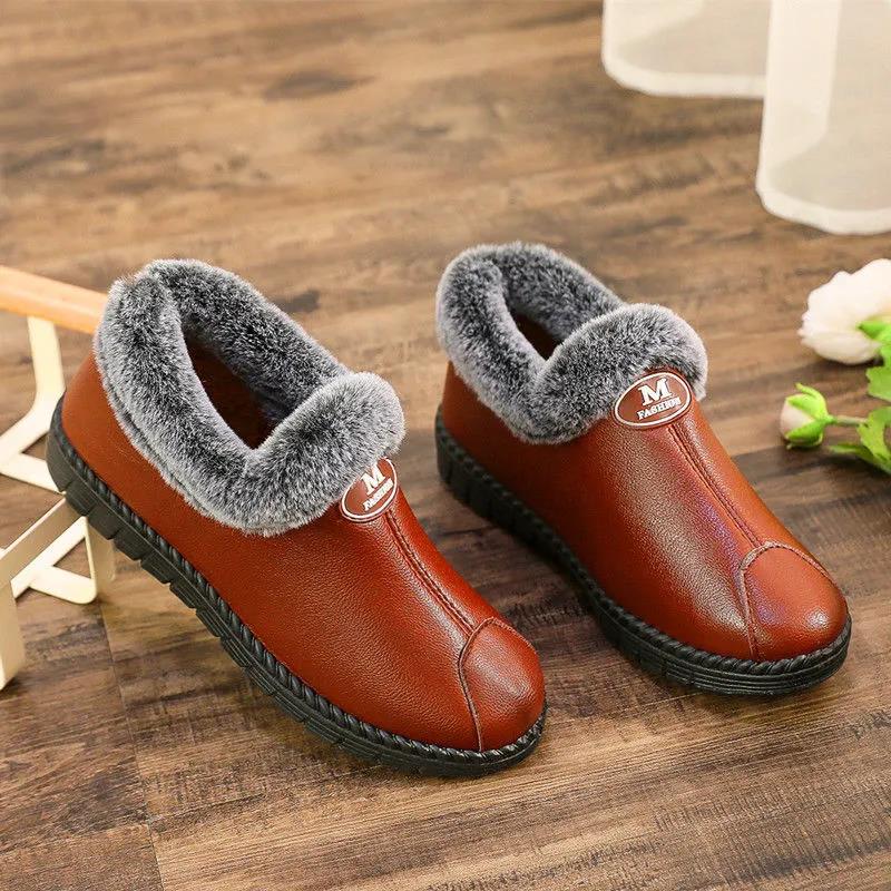Women's Winter Thickened Warm Cotton Shoes Comfortable Home Antiskid Casual Shoes Outdoor Flat Snow Shoes