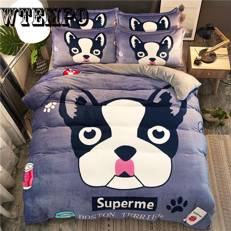 Winter Crystal Flannel Bedding Set  Soft Pattern Cotton Bed Linens Duvet Cover Set Bed Sheet