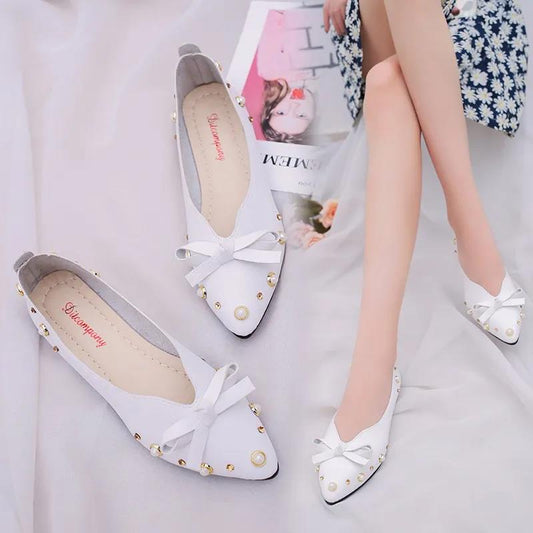 Bowknot Pointed Toe Flat Shoes Women's Soft-soled Shallow Slip-in Lightweight Flat-bottomed Shoes for Work Wear Women's Flat Shoes