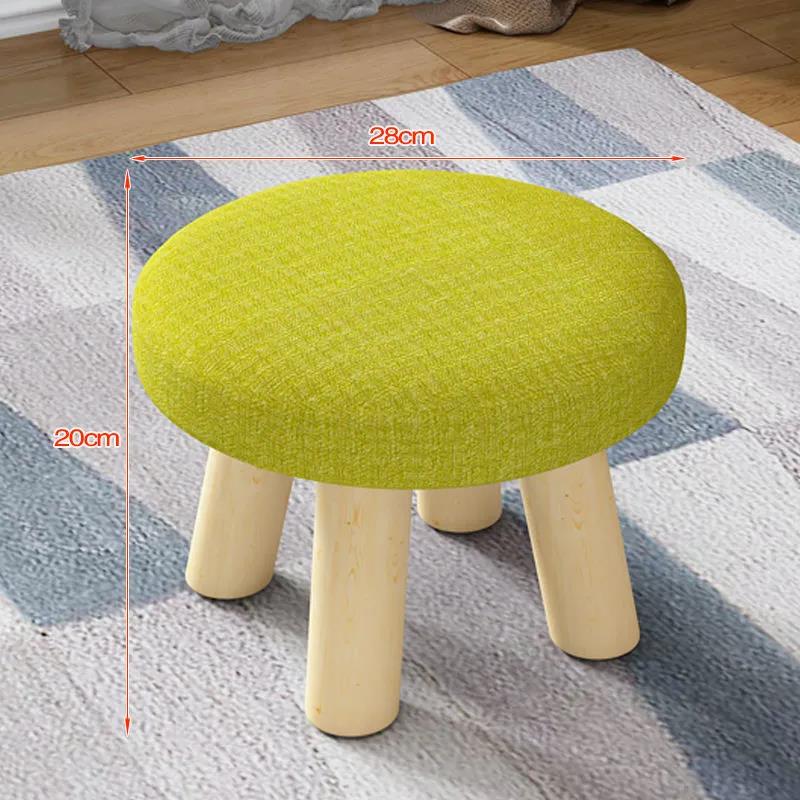 Linen Sponge Stool Pine Solid Wood Low Stool Children Chair Shoe Change Seat Round Bench for Family