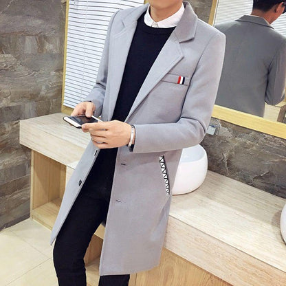 Winter Wool Jacket Men's Wool Coat Casual Slim Woolen Coat Men's Long Cotton Collar Trench Coat
