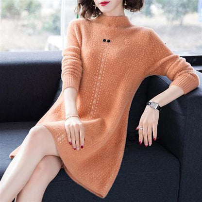 Loose and Versatile Mid-length Bottoming Shirt Half High Collar Fall/winter Pullover Blouse Solid Color Thick Sweater Women