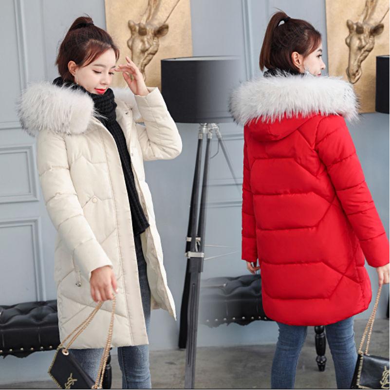 Winter Women's Mid-length Padded Jacket Korean Version of Thick Fur Collar Padded Jacket
