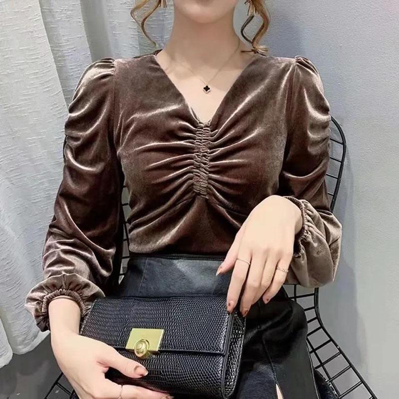 Spring and Autumn Long-sleeved T-shirt Women's V-neck Top Loose All-match Bottoming Shirt