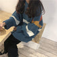 Autumn and Winter Loose Sweater Striped Pattern Knit Top Mid-length Casual Female Student Jacket