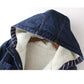 Winter Korean Version of Loose Plus Velvet Thick Denim Jacket Female Lamb Hair Mid-length Winter Warm Hooded Cotton Coat