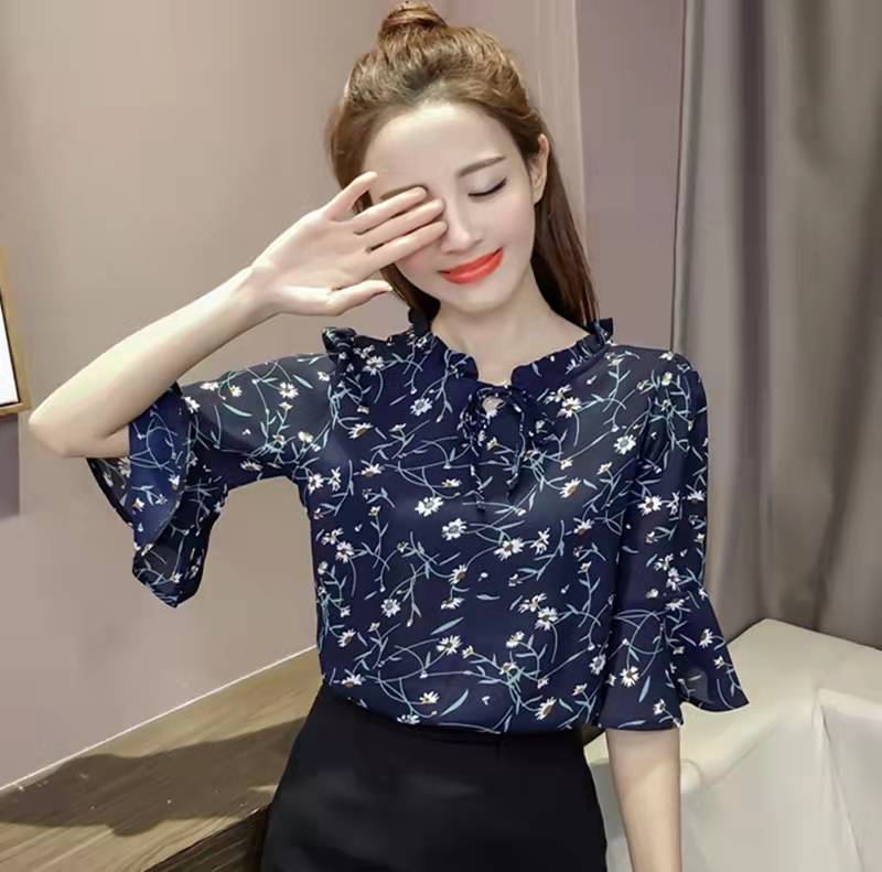 Women's Chiffon Shirt Spring V-neck Shirt Bell Sleeve Top Blouse Women Blusas Ropa De Mujer