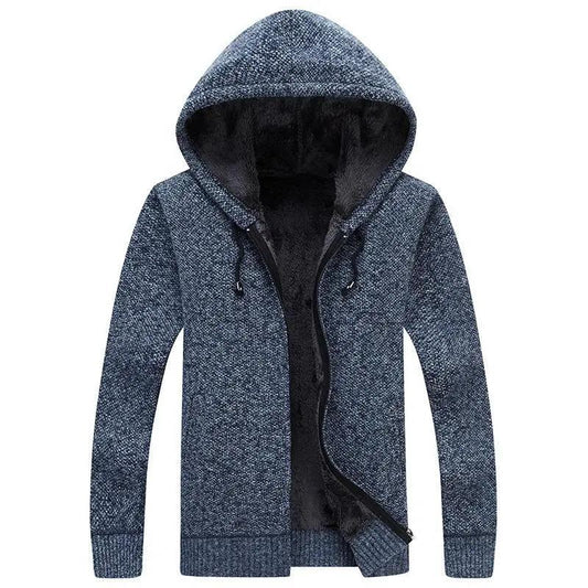 Autumn and Winter Men's Plus Velvet Knitted Cardigan Zipper Sweater Jacket Large Size Loose Knitted Cardigan Jacket Jacket