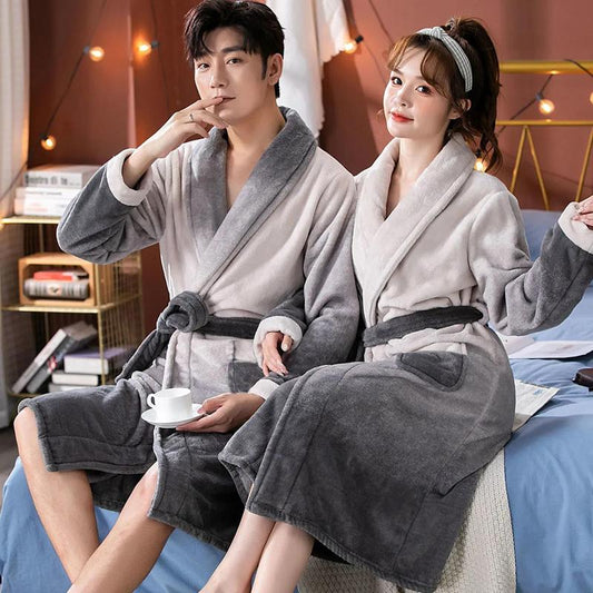 Suit Collar Couples Home Clothes Ladies Winter Thick Warm Pajamas Men Quick-drying Bathrobe Robe Coat Long