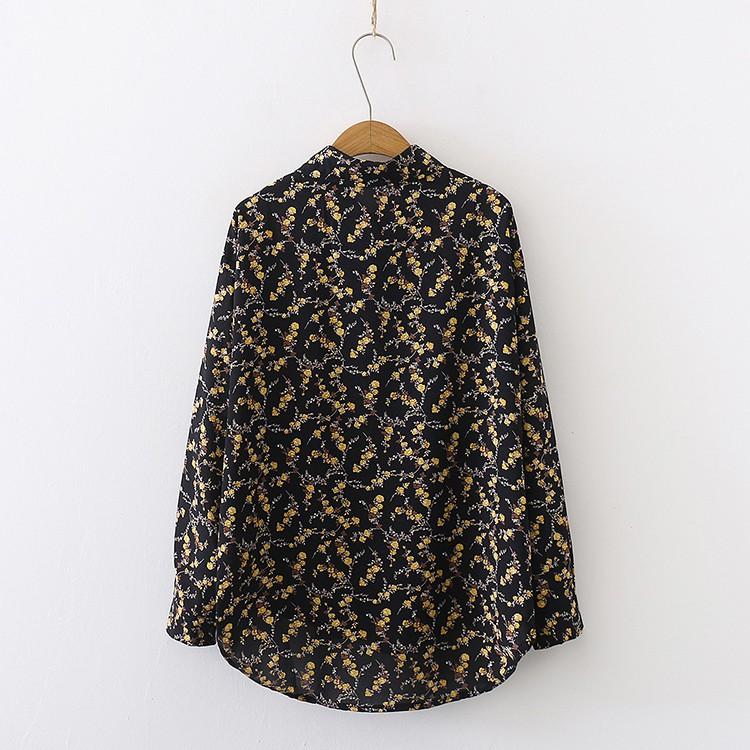Spring Women Vintage Floral Shirt Long Sleeve Button Up Chiffon Blouse Office Lady Turn-Down Collar Autumn Casual Basic Tops