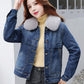 Women's Denim Jacket with Detachable Liner Plus Velvet Padded Winter Coat Loose Denim Cotton Coat Women