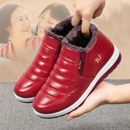 Non-slip Leather Waterproof Snow Boots Winter Cotton Shoes Women's Fleece Warm Cotton Boots