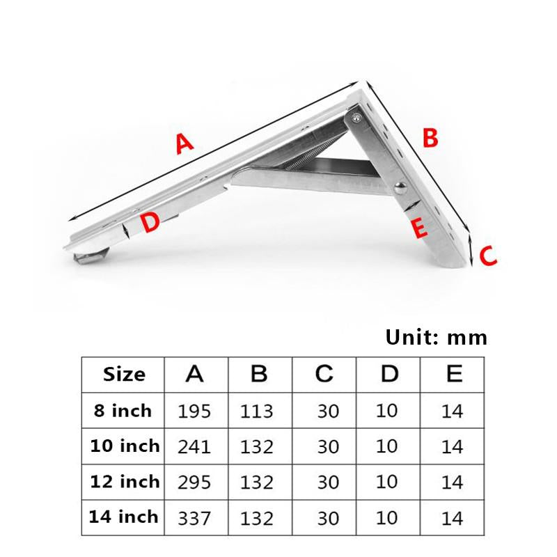 2x 8-14 Inch White Folding Angle Bracket DIY Home Table Bench Adjustable Wall Mounted Durable Bearing Shelf Bracket