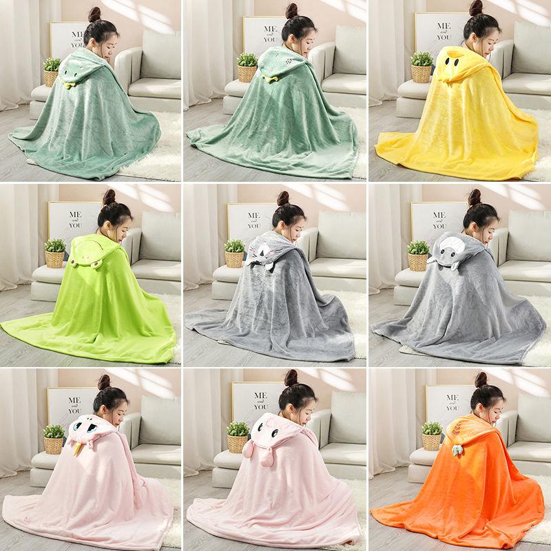 Cute Cartoon Lazy Nap Blanket Shawl Cloak Cloak Office Air Conditioning Blanket Coral Fleece Cover Leg Blanket Skin-friendly Soft and Warm