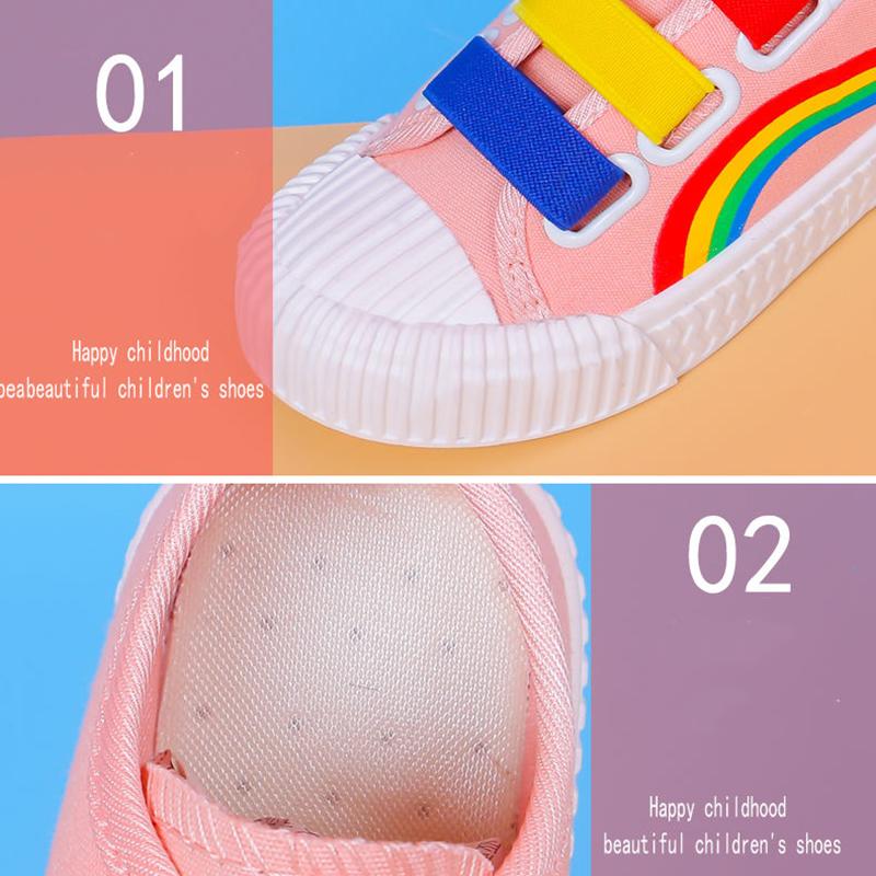 Children's Canvas Shoes Boys Girls General Casual Shoes Cover Foot Rainbow Shoes Baby Shoes Kindergarten Student Shoes