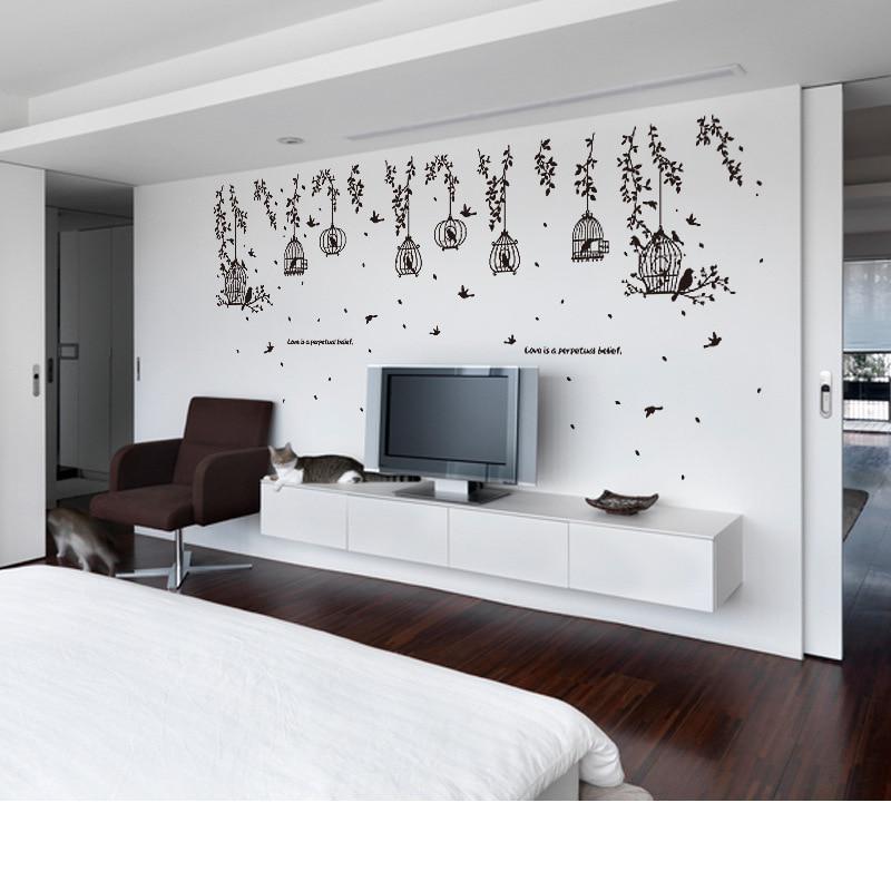 Europe Style Black Birdcage And Trees Wind Wall Stickers For Living Room Bedroom Garden Home Decorat