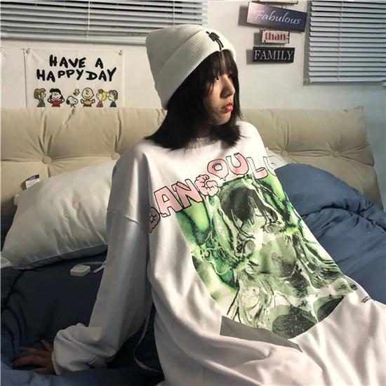 Streetwear Hip Hop Loose Women Hoodies Punk Vintage Femme Clothes Gothic Casual Oversize Kpop Hoody Long Sleeve Sweatshirts