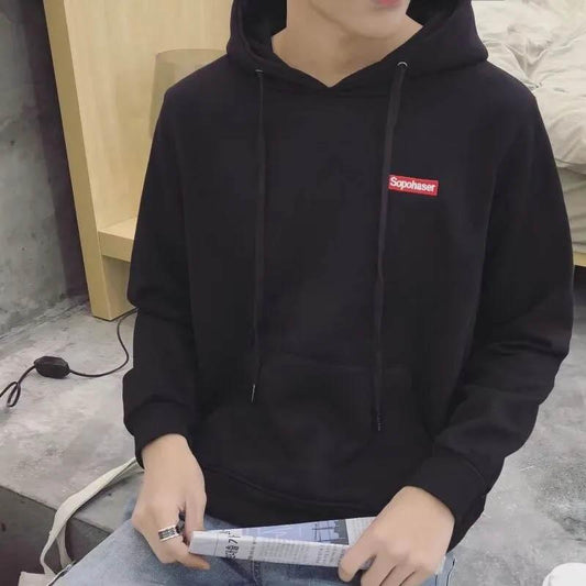 Korean Version Spring and Autumn Men's Casual Pullover Hooded Sweater Loose Coat Long-sleeved Top Embroidered Pattern Hoodie
