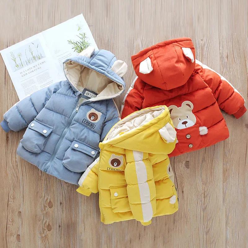 Boy's Padded Jacket New Girl's Padded Jacket Baby Winter Clothes Thick Velvet Mid-length Baby Child Warm Cotton Coat