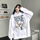 Punk Gothic Hoodies Black White Anime Printed Fashion Japanese Style Pullover Sweatshirts with Chain Girl Hip Hop Hipster Tops Fleece Thick Winter