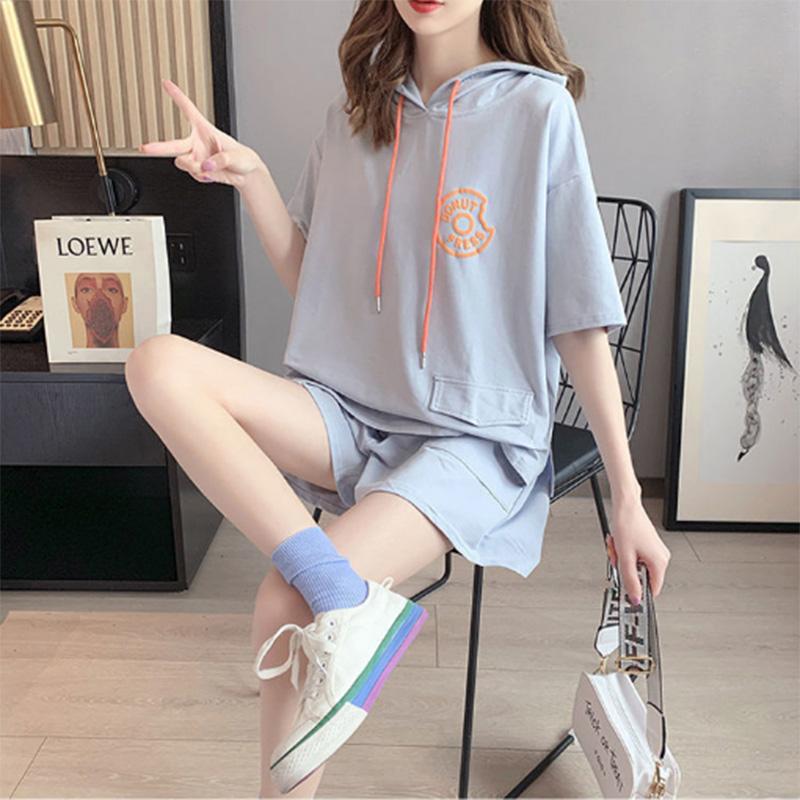 Summer Loose Casual Hooded Short-sleeved Sweater Hoodie Sports Shorts Two-piece Fashion Suit Women